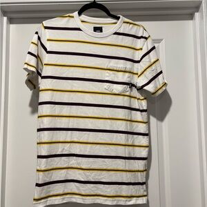 Vans White Crewneck Stripe Pocket Tee - Yellow & Maroon Men’s Small